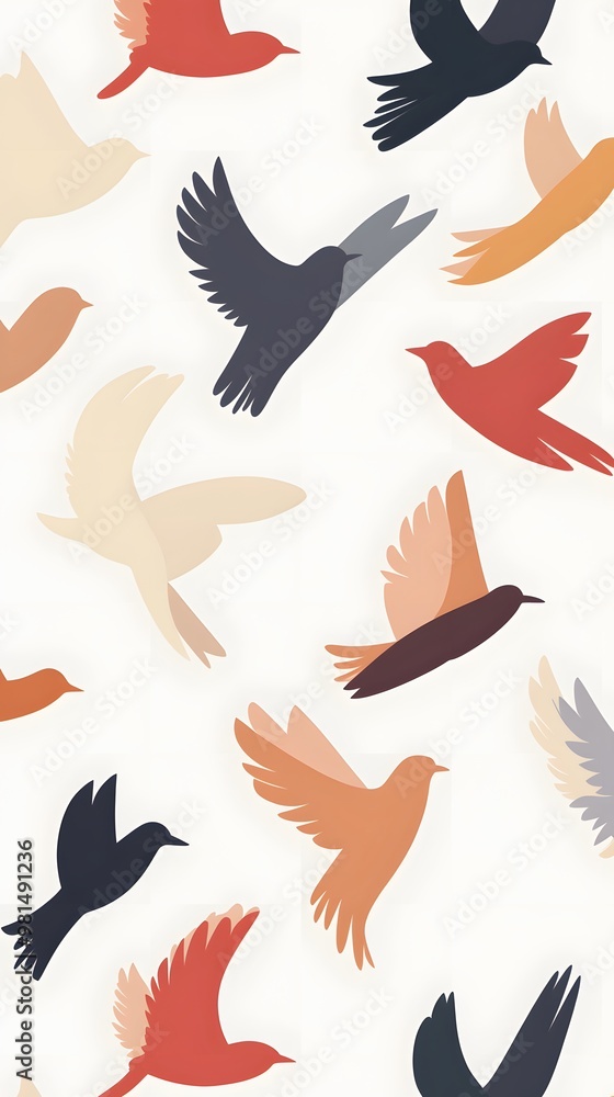 Obraz premium Colorful birds flying against a white background.