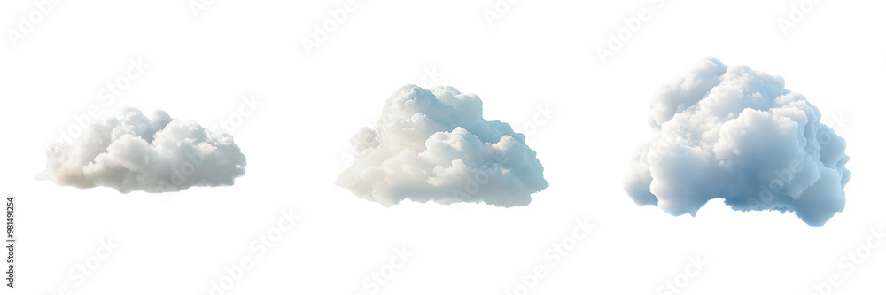 Set of a soft, fluffy cumulus cloud floating serenely isolated on transparent background Set of a soft, fluffy cumulus cloud floating serenely isolated on transparent background