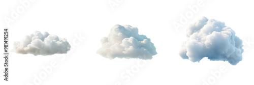 Set of a soft, fluffy cumulus cloud floating serenely isolated on transparent background