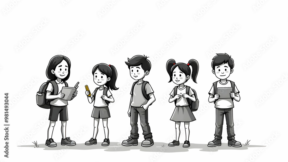 Cartoon children prepared for school isolated on white Cartoon children prepared for school isolated on white
