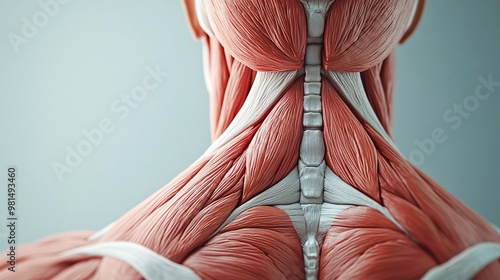 Detailed Close-Up of Human Muscular System on Neutral Background with Copy Space for Informational Text