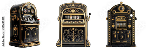 Set of An elegant slot machine isolated on transparent background