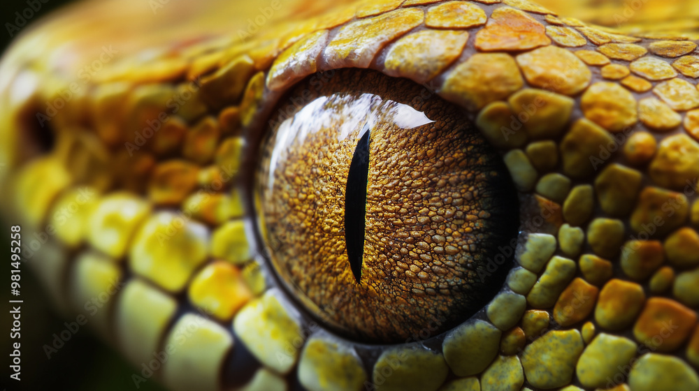 Fototapeta premium Snake eye green wildlife nature photography. Open eye carnivore fur. Dangerous predator animal tropical jungle forest hunter close up photo