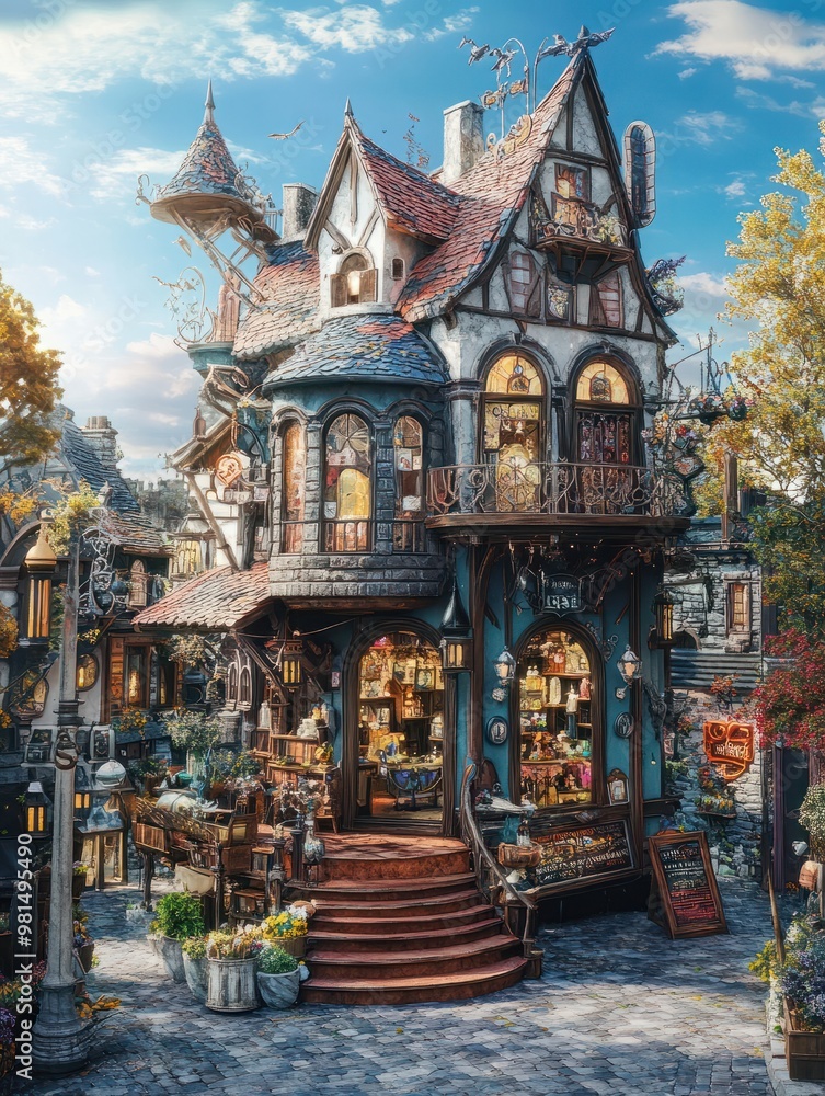 Fototapeta premium the two story magic shop is over by a town square