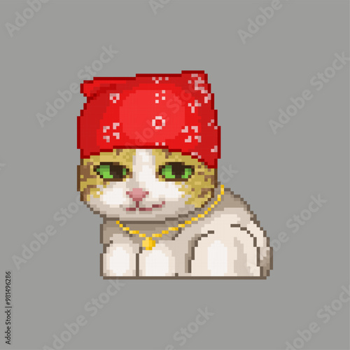 Sexy muscular cat, pixel art meme