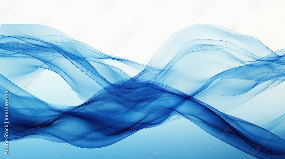 Fototapeta premium Abstract blue wavy fabric flowing in the air.