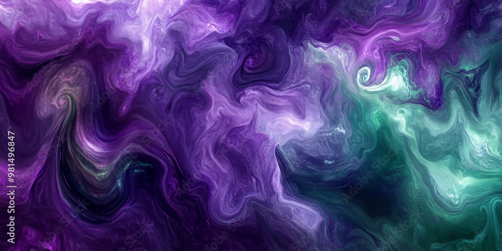 Obraz premium This captivating artwork features a mesmerizing blend of purple and green hues embodied in a fluid, abstract design