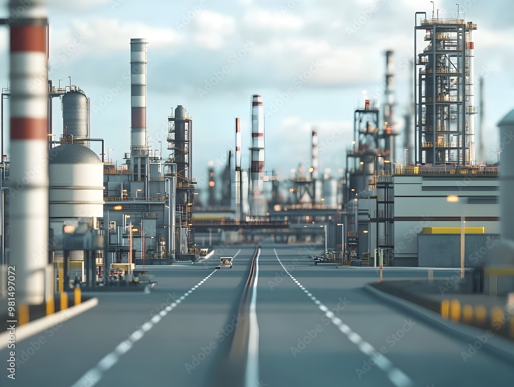 Highway Through an Industrial Area with Factories and Refineries Highway Through an Industrial Area with Factories and Refineries