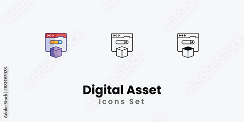 Digital Asset Icons thin line and glyph vector icon stock illustration