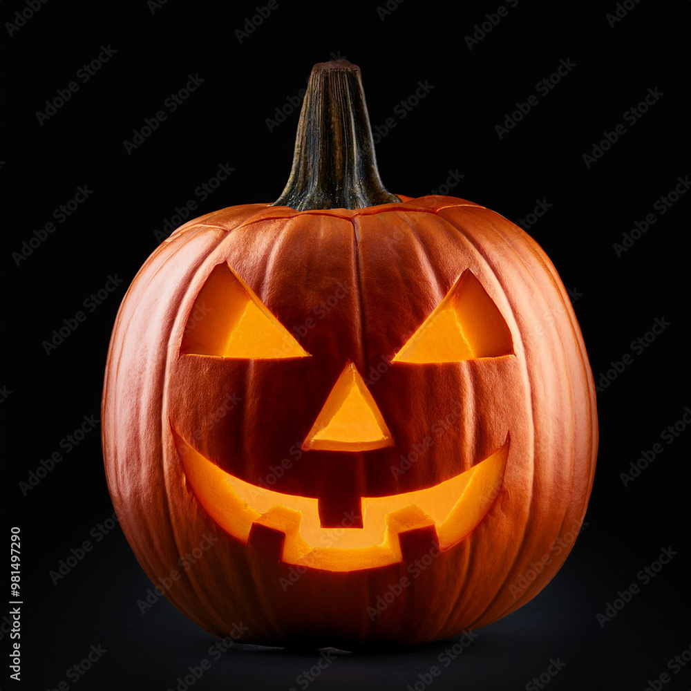 Miniature Jack O Lantern face for Halloween isolated on black. Carved pumpkin in dark night. Holiday Miniature Jack O Lantern face for Halloween isolated on black. Carved pumpkin in dark night. Holiday