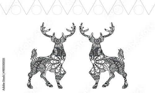 Two deer. Isolated picture. Vector illustration, children coloring book.
