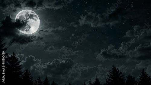 Moonlit night sky with eerie shadows on dark gray.