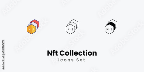 Nft Collection Icons thin line and glyph vector icon stock illustration