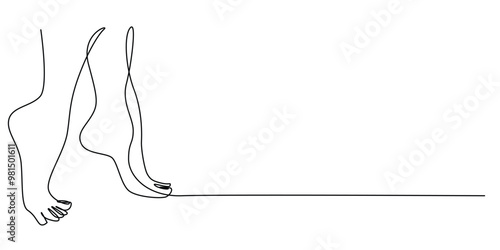 continuous line of feet on tiptoes.simple one line drawing of bare human feet and standing on tiptoes.single line vector illustration