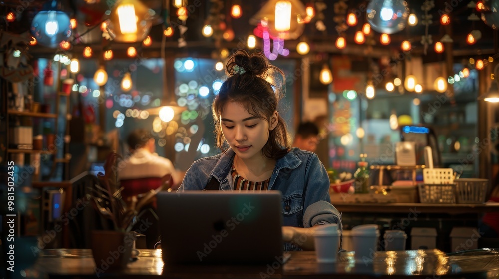 Focused professional engaged in work on laptop within a stylish and modern workspace Focused professional engaged in work on laptop within a stylish and modern workspace