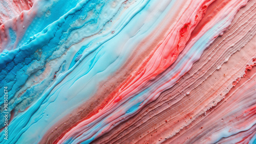 Abstract Fluid Art with Blue and Red Marble-Like Texture in Pastel Hues