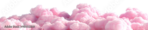 Soft, pastel pink cloud with smooth and fluffy texture, on transparent background. Ideal for use in baby-themed designs, dream-like illustrations. Playful element, cut out. Footer.