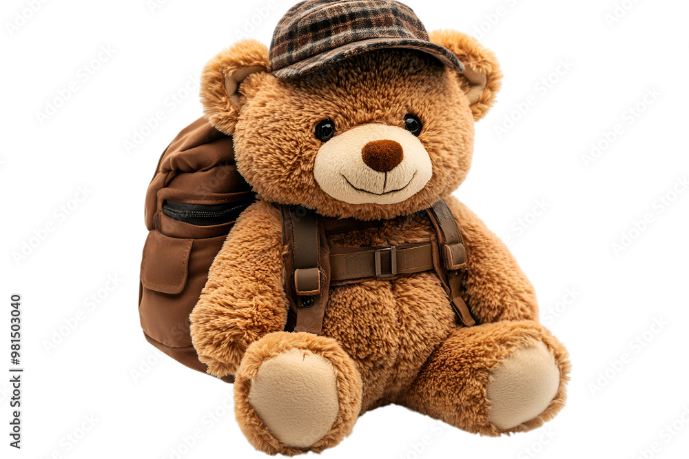 Obraz premium a stuffed bear wearing a hat and backpack. 