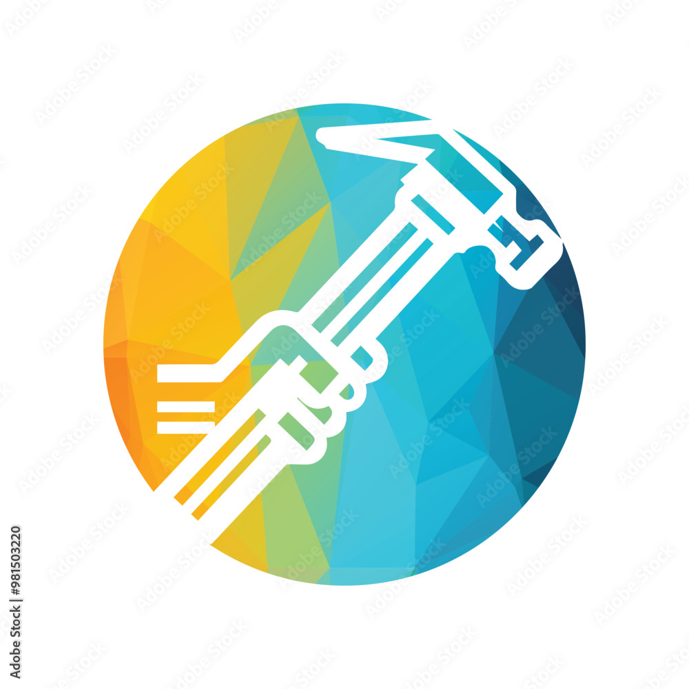 Colorful Geometric Hand Holding Hammer Icon Design Colorful Geometric Hand Holding Hammer Icon Design