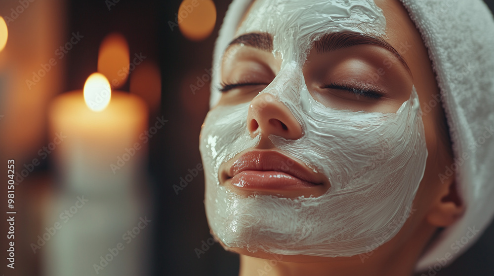 Woman Relaxing with a Face Mask in a Spa Setting. A peaceful scene of a woman lying down with a white face mask, eyes closed, enjoying a relaxing spa treatment. Woman Relaxing with a Face Mask in a Spa Setting. A peaceful scene of a woman lying down with a white face mask, eyes closed, enjoying a relaxing spa treatment.