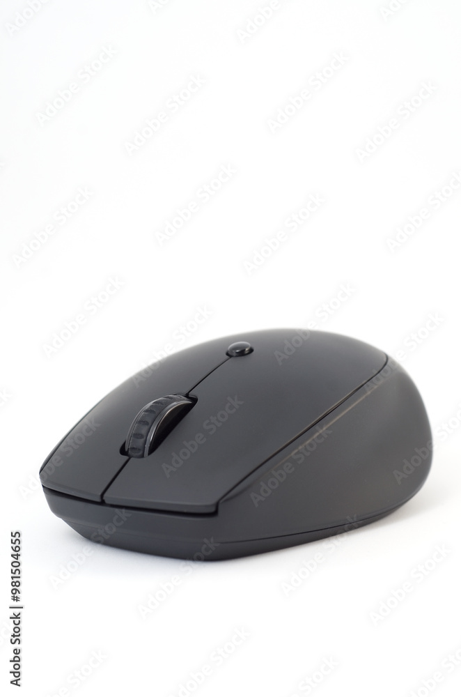 Closeup Details of Black Computer Mouse Isolated on White Background Closeup Details of Black Computer Mouse Isolated on White Background