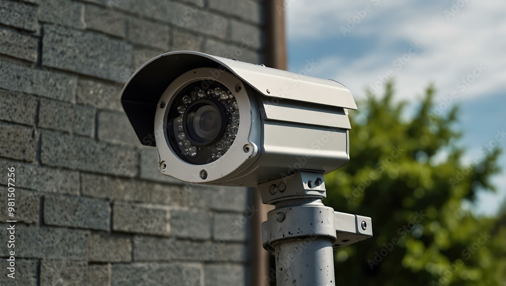 Outdoor security camera installed on a streetlight pole. Outdoor security camera installed on a streetlight pole.