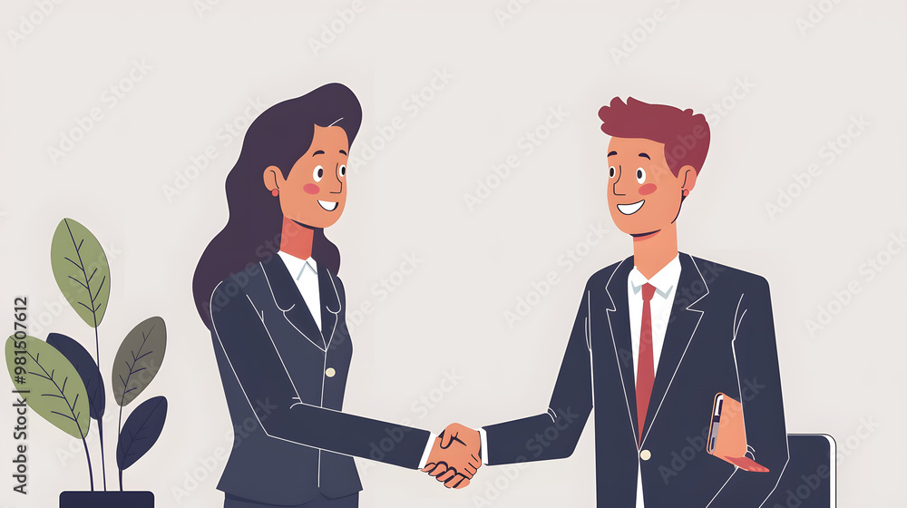 Portrait of cheerful young manager handshake with new employee Portrait of cheerful young manager handshake with new employee