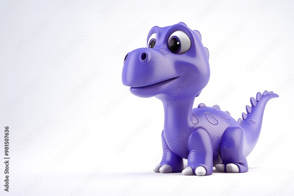 Purple cartoon dinosaur toy with a playful and expressive face on a white background. 3D dinosaur illustration. Purple cartoon dinosaur toy with a playful and expressive face on a white background. 3D dinosaur illustration.