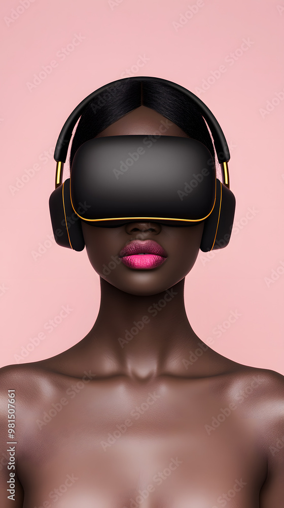 Black Woman in a Futuristic VR Helmet | Immersive Virtual Reality Experience and Advanced Technology Black Woman in a Futuristic VR Helmet | Immersive Virtual Reality Experience and Advanced Technology