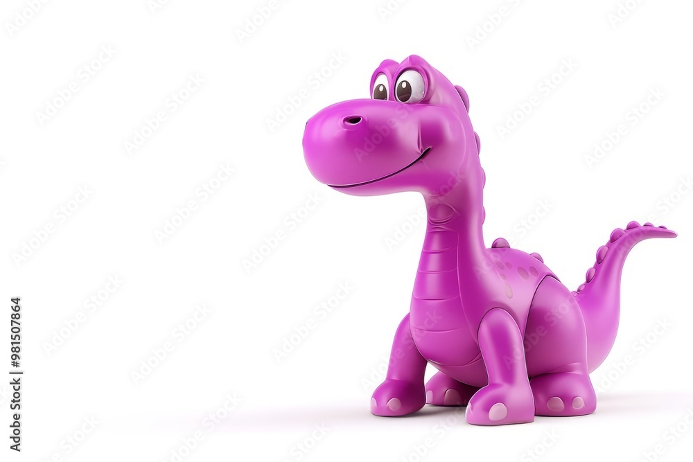 Naklejka premium Purple cartoon dinosaur toy on white background with smooth textures and a friendly expression. 3D dinosaur illustration.