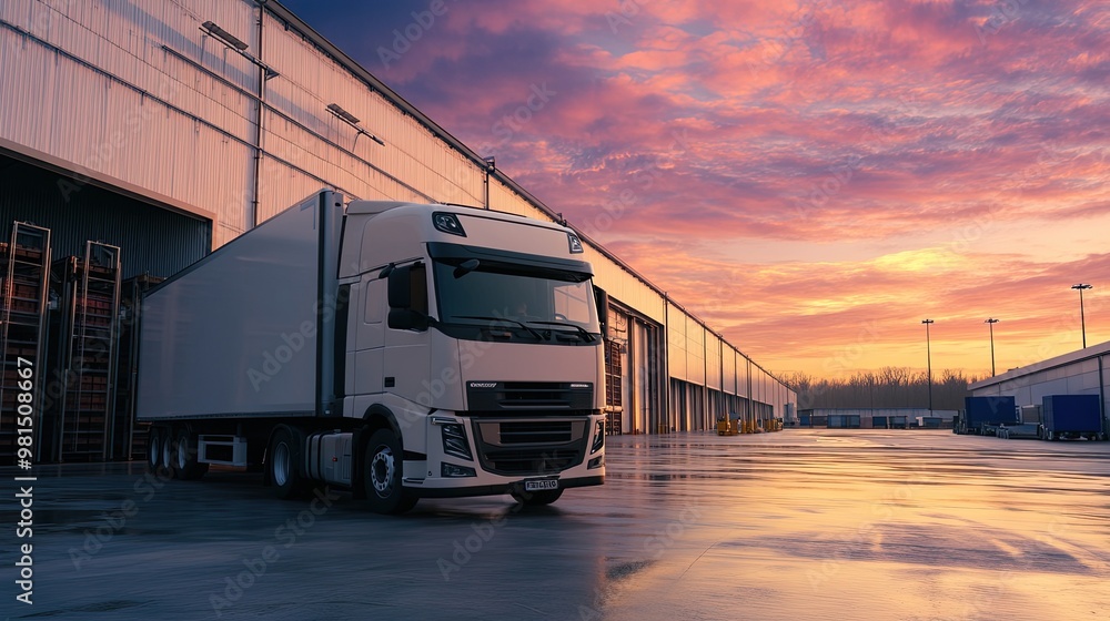 A truck stationed outside a modern logistics building, emphasizing the critical role of transportation in the supply chain, with the warehouse and loading docks prominently featured. A truck stationed outside a modern logistics building, emphasizing the critical role of transportation in the supply chain, with the warehouse and loading docks prominently featured.