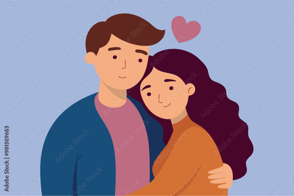 Cute couple in relationship hugging each other. Love concept design. Flat vector illustration Cute couple in relationship hugging each other. Love concept design. Flat vector illustration