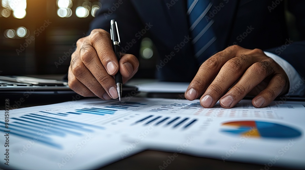 A business professional analyzing data charts and graphs with a pen in hand, showcasing financial insights and strategy. A business professional analyzing data charts and graphs with a pen in hand, showcasing financial insights and strategy.