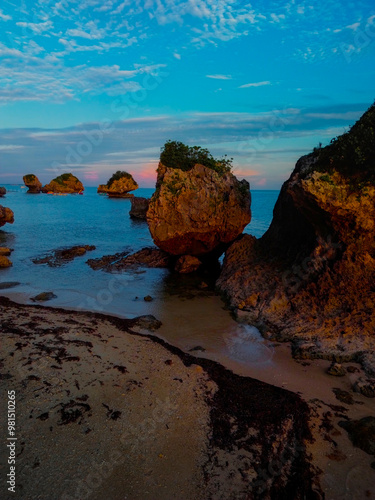 Breathtaking Coastal Landscape Captured at Sunset Featuring Unique and Intricate Rock Formations