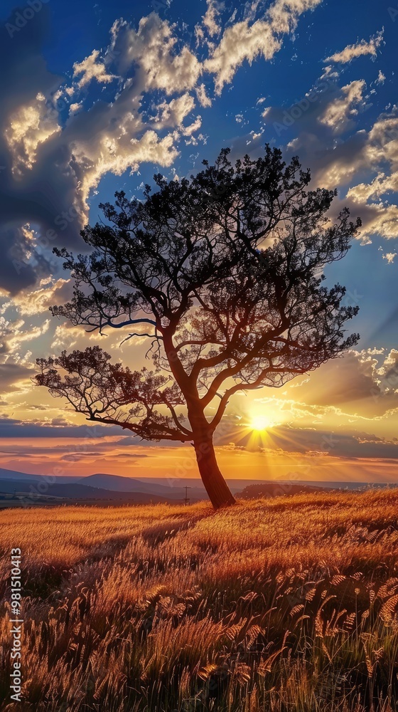 Phone wallpaper of landscape photo with a lone tree among yellow grass under a clear sky during sunrise time. Serene, beautiful and tranquil. Phone wallpaper of landscape photo with a lone tree among yellow grass under a clear sky during sunrise time. Serene, beautiful and tranquil.