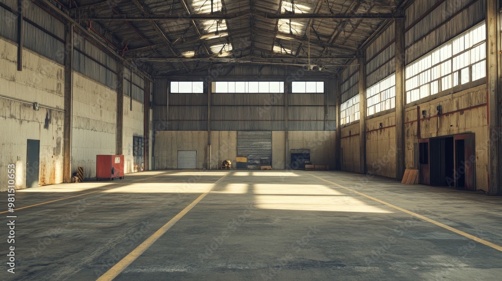 Caution: Avoid clutter and ensure the warehouse is completely empty to maintain the intended concept of a spacious, unused industrial space. Caution: Avoid clutter and ensure the warehouse is completely empty to maintain the intended concept of a spacious, unused industrial space.