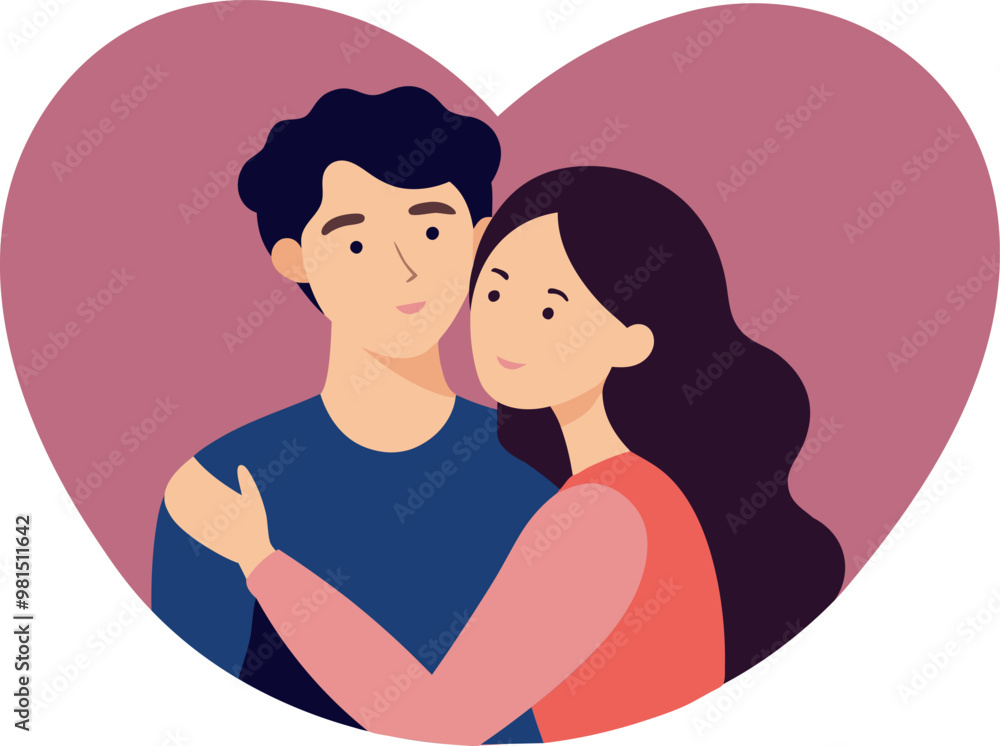 Obraz premium Cute couple in relationship hugging each other. Love concept design. Flat vector illustration