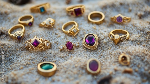 Wallpaper Mural small gold rings with gemstones on top Torontodigital.ca