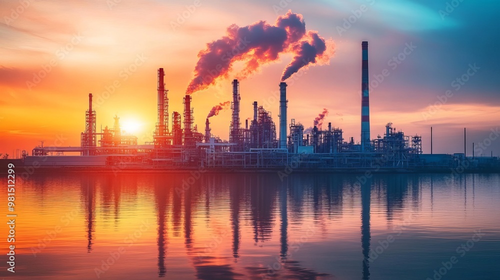 Greenhouse gas emissions from factories pollute the air over cities, negatively impacting human health. Greenhouse gas emissions from factories pollute the air over cities, negatively impacting human health.