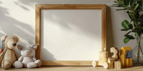 Vintage-style Wooden Picture Frame with Toys