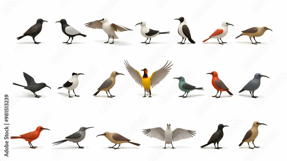 Obraz premium 3D birds illustrated on white