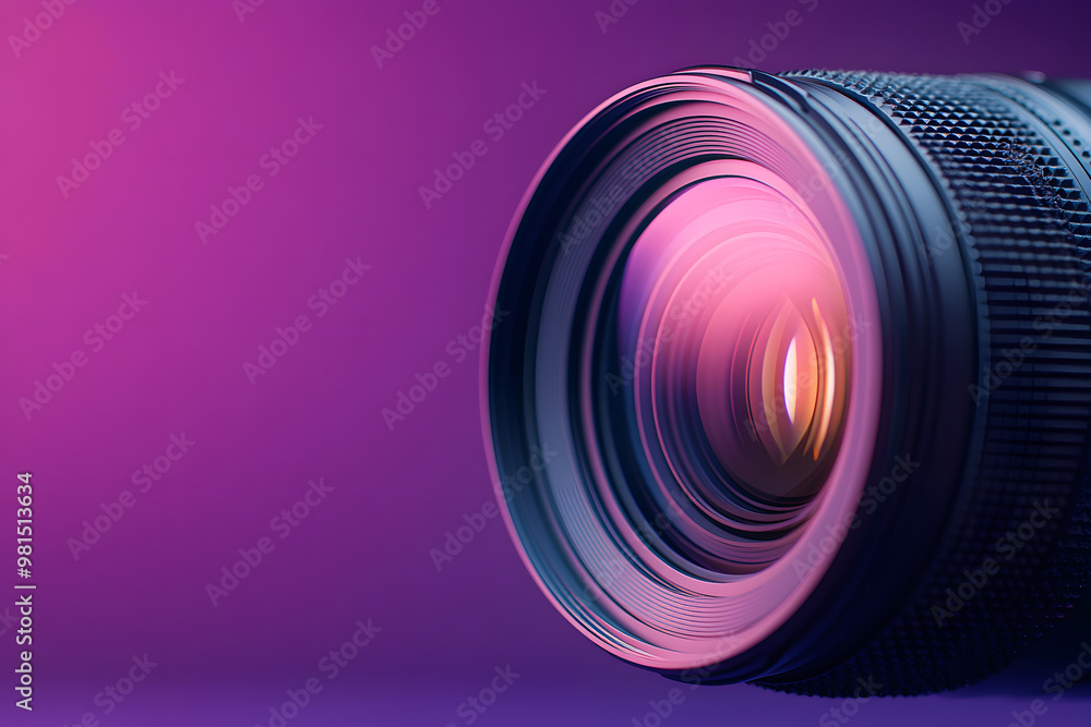 Obraz premium Camera Lens with Dramatic Purple Background | Sleek Photography Equipment and Artistic Visual Aesthetics