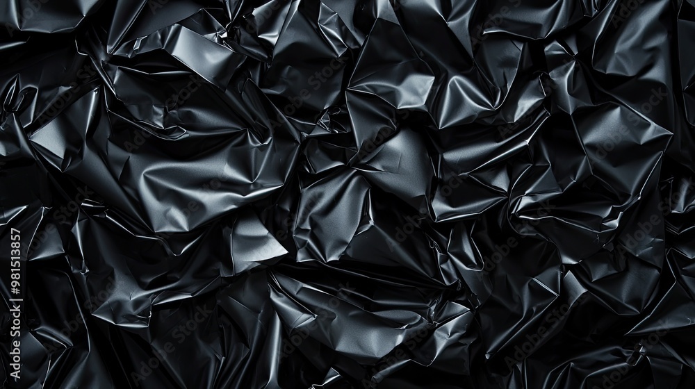 Textured black plastic material with intricate folds and creases, perfect for backgrounds and graphic design projects. Textured black plastic material with intricate folds and creases, perfect for backgrounds and graphic design projects.