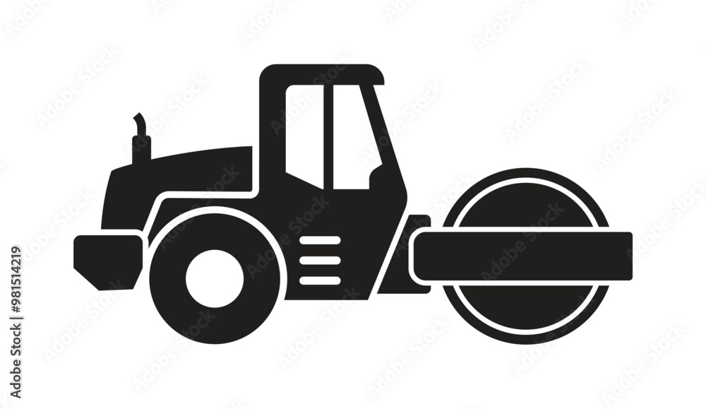 Fototapeta premium simple road roller steamroller construction vehicle silhouette side view transparent background
