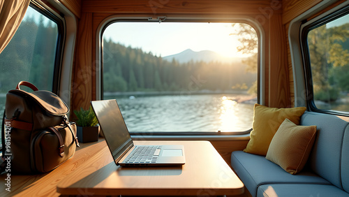 Mobile workspace in a camper van