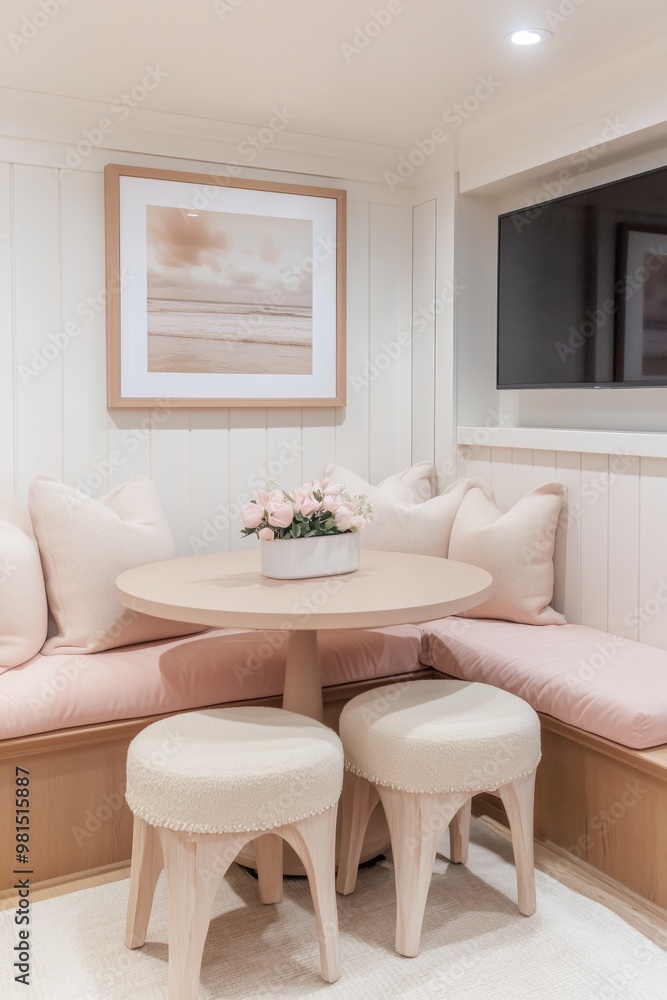 Fototapeta premium cozy dining nook with pink and white accent