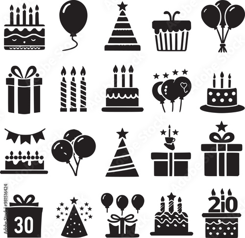 Happy birthday icon set vector illustration