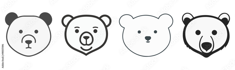 set of bear head shape silhouette illustrations set of bear head shape silhouette illustrations