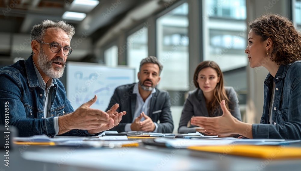 Business professionals engaged in a collaborative meeting at modern office with diverse team discussing ideas. Business professionals engaged in a collaborative meeting at modern office with diverse team discussing ideas.