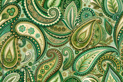 Green and gold paisley pattern perfect for fabric and wallpaper